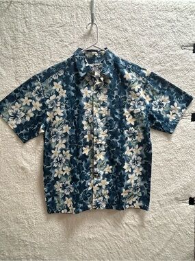 Local Motion Aloha Hawaii Shirt Mens Medium Blue Plumeria NEW Button Collar